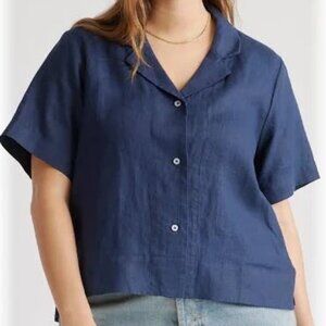 Quince 100% European Linen Short Sleeve Shirt Nazy Size M